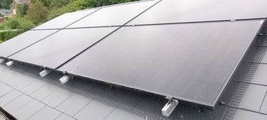 Close-up of solar panel array on roof